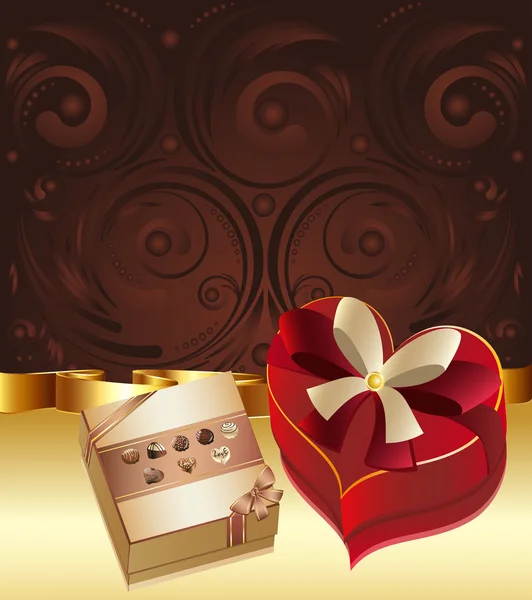 チョコレートの箱と茶色の背景 — ストックベクタ