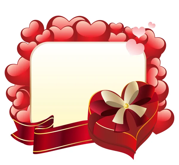 Boîte en forme de coeur avec ruban — Image vectorielle