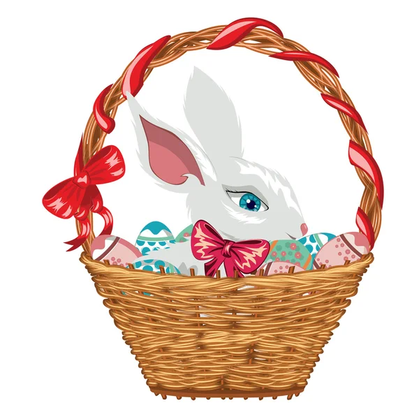 Easter Bunny in Basket — Stock Vector