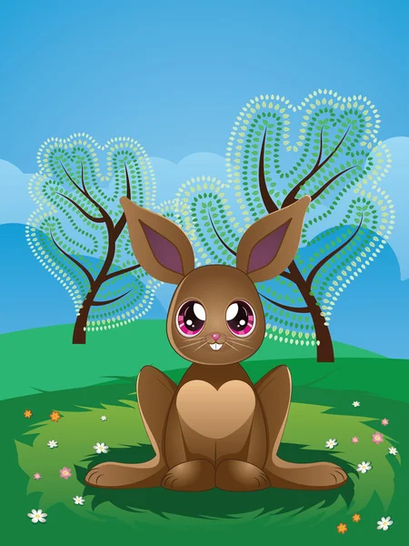 Brown Rabbit on Lawn — Stock Vector