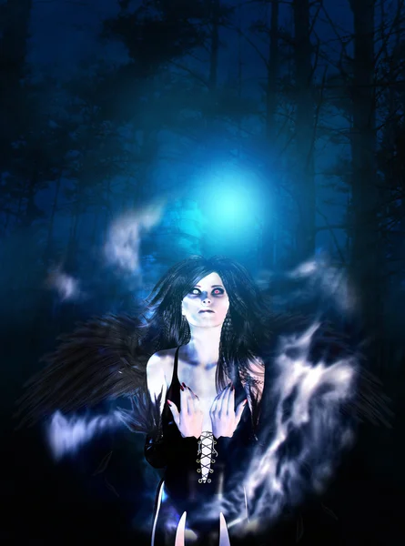 Dark Angel in the Forest — Stock Photo, Image
