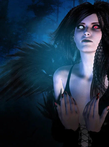 Dark Angel in the Forest — Stock Photo, Image