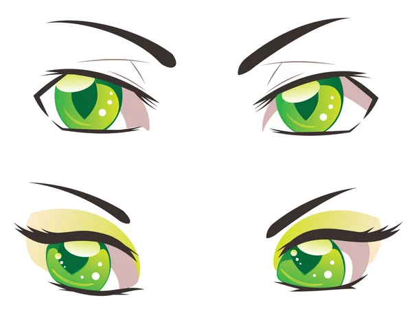 Ojos verdes de dibujos animados — Vector de stock