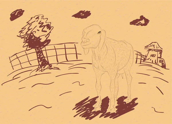 Αγροτικό τοπίο με ένα πρόβατο — Διανυσματικό Αρχείο