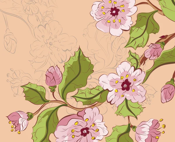 Dibujo de color de Sakura Branch — Vector de stock