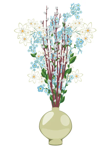 Flores de primavera em um vaso — Vetor de Stock