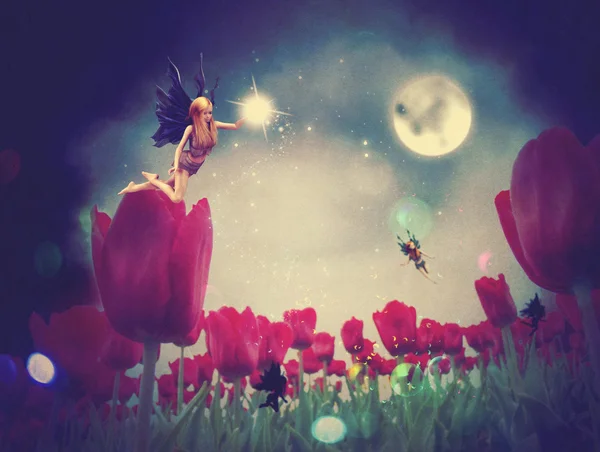 Fairy and Tulips — Stock Photo, Image