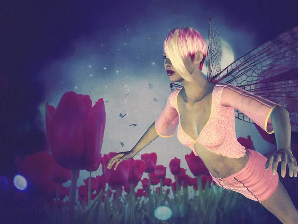 妖精とチューリップ — ストック写真