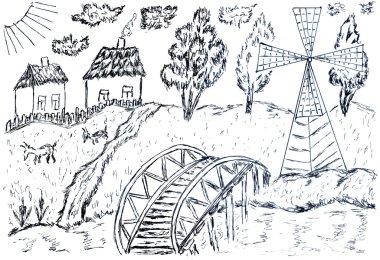 Kırsal manzara kroki