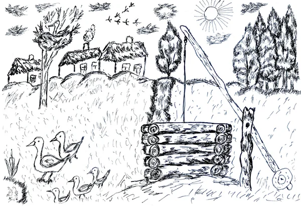 Rural Landscape Sketch — Stock Photo, Image