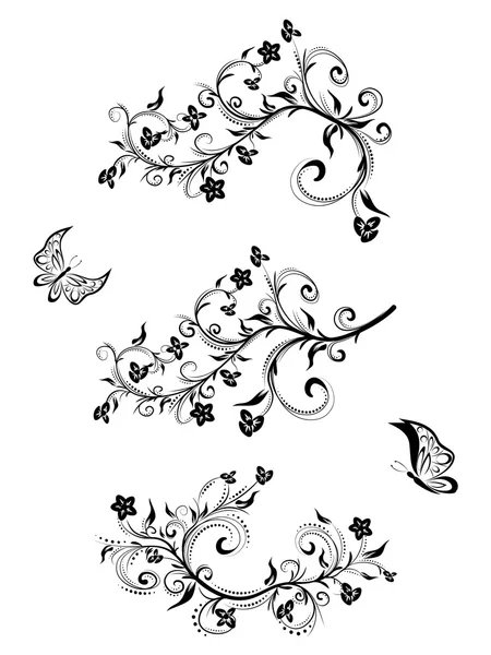 Drie bloemen ornamenten — Stockvector