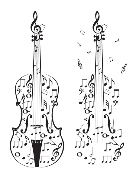 Violín con notas — Vector de stock