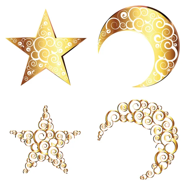 Crescent Moon and Star Symbols — Stock Vector