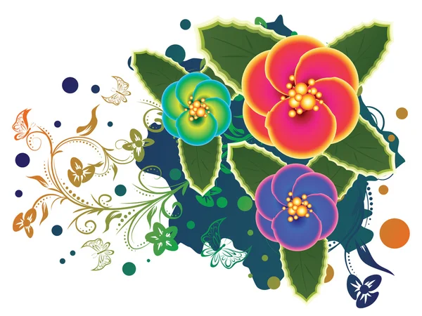 熱帯の花と花の飾り — ストックベクタ