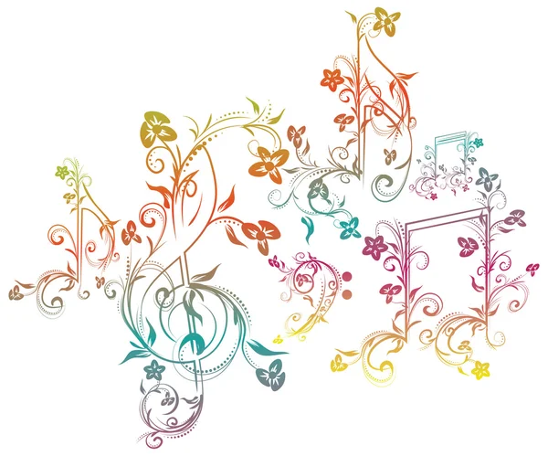 Floral Music Notes — Stock Vector