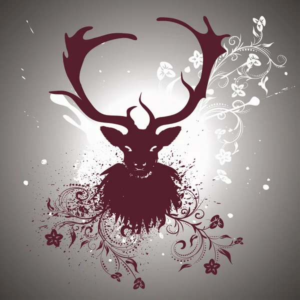 Grunge Stag with Floral — Stock Vector