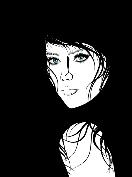 Girl with Black Hair Lineart — Stock Vector