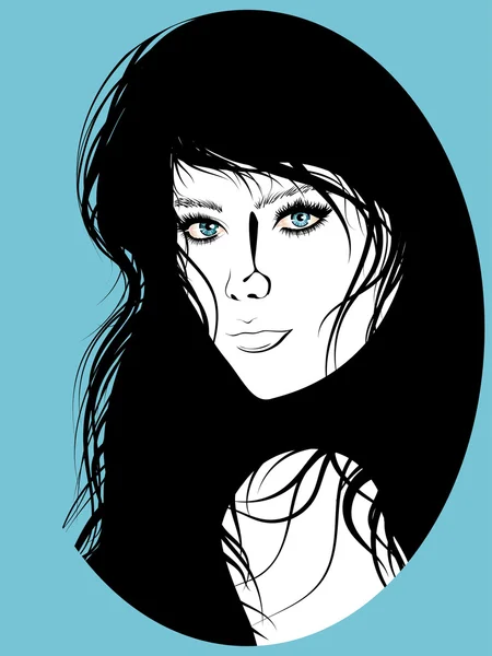 Girl with Black Hair Lineart — Stock Vector