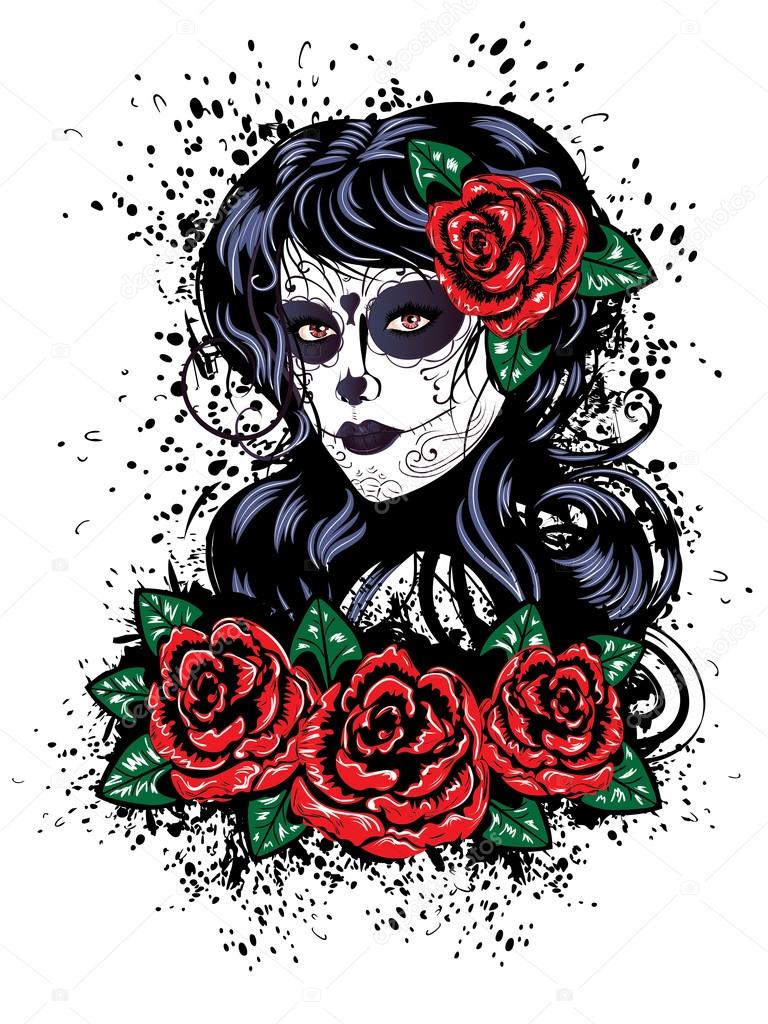 sugar skull girl drawing