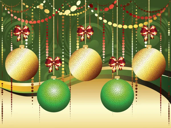 Bolas de Natal douradas e verdes — Vetor de Stock