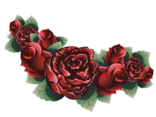 Rosas rojas con hojas — Archivo Imágenes Vectoriales