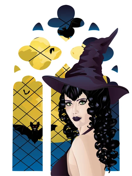 Witch near Gothic Window — Stock Vector