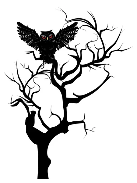 Coruja negra na árvore — Vetor de Stock