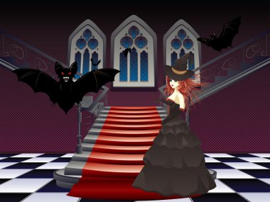 Gothic Stairs and Witch clipart