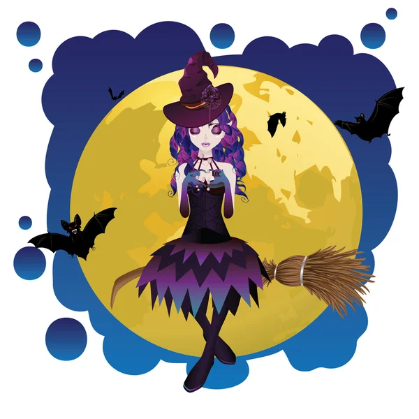 Witch and Full Moon — Stock Vector