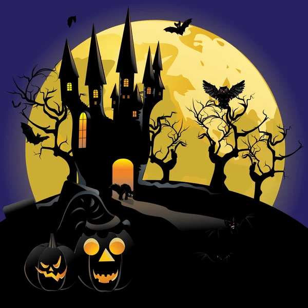 Haunted halloween kasteel — Stockvector