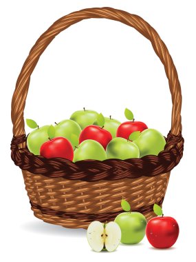 Kırmızı ve yeşil elma sepeti