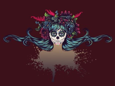 Şeker kafatası kız çiçek taç