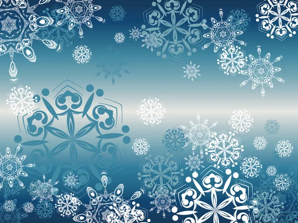 Fondo azul con copos de nieve — Vector de stock