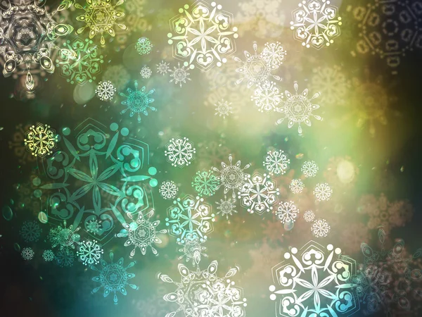 Fondo verde con fiocchi di neve — Foto Stock
