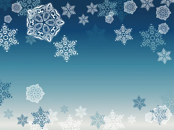 Fondo azul con copos de nieve — Vector de stock