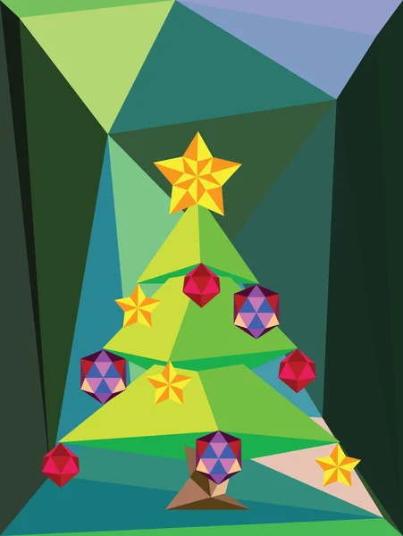 Árbol de Navidad Poligonal Verde — Vector de stock