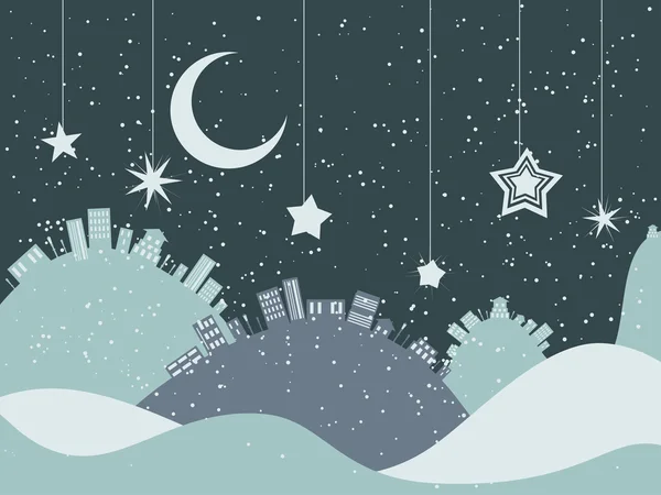 Night Winter City — Stock Vector