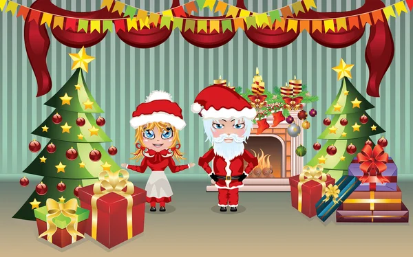Santa and Mrs Claus in the House Royalty Free Stock Vectors