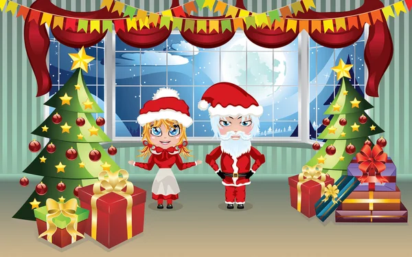 Santa and Mrs Claus in the House Stock Vector