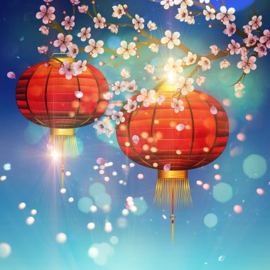 Sakura şubesi ile kağıt fener