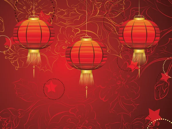 Linterna china con flores — Vector de stock