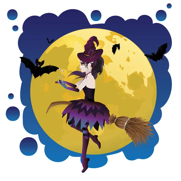 Witch and Full Moon — Stock Vector