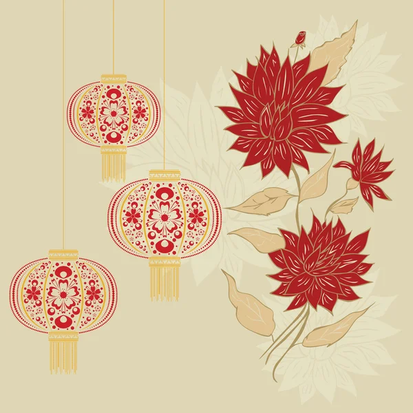 Linterna china con flores — Archivo Imágenes Vectoriales