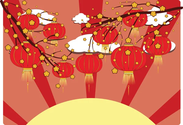 Chinese Lantern with Sakura Branch — Stock Vector