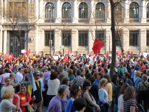 Madrid España Marzo 2012 Manifestación Masiva Durante Huelga General Del —  Fotos de Stock