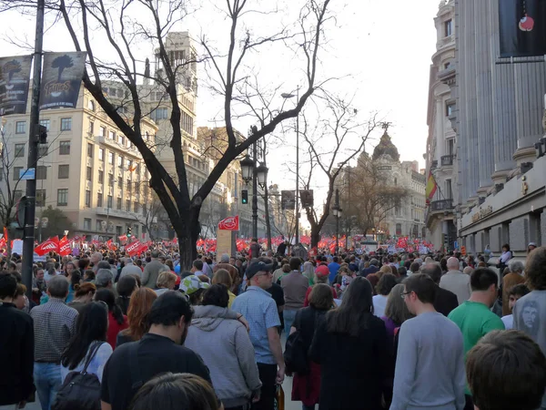 Μαδρίτη Ισπανία Μαρτίου 2012 Μαζική Διαδήλωση Κατά Διάρκεια Της Γενικής — Φωτογραφία Αρχείου