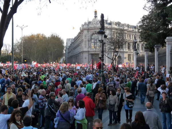 Madrid Spagna Marzo 2012 Massiccia Manifestazione Durante Sciopero Generale Del — Foto Stock