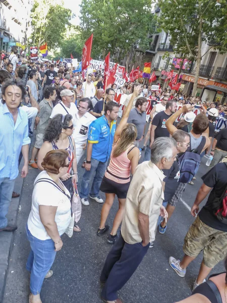 Madrid España Julio 2012 Mineros Asturianos Huelga Siendo Recibidos Madrid —  Fotos de Stock