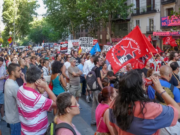 Madrid Espanha Julho 2012 Mineiros Asturianos Greve Sendo Recebidos Madrid — Fotografia de Stock