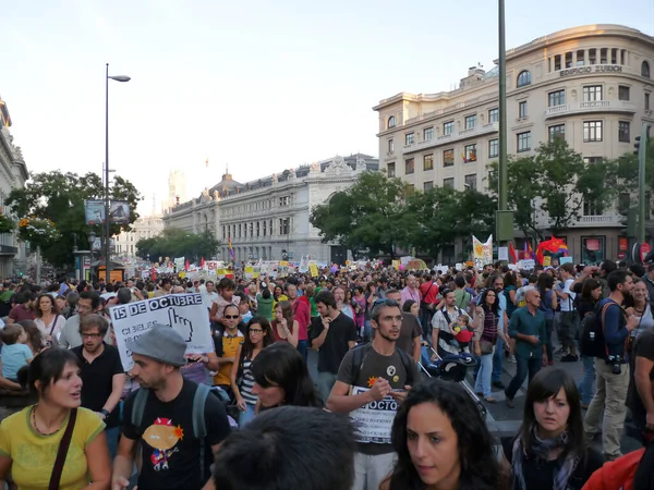 Madrid Espanha Outubro 2011 Manifestação Maciça Madrid Durante Protestos Liderados — Fotografia de Stock